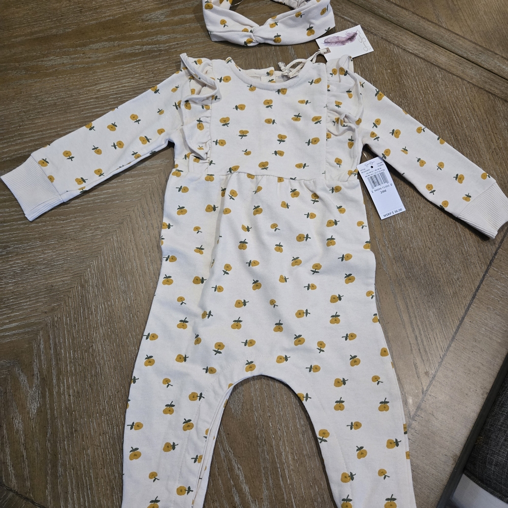 Jessica Simpson Cream and Yellow Floral Bodysuit with Headband